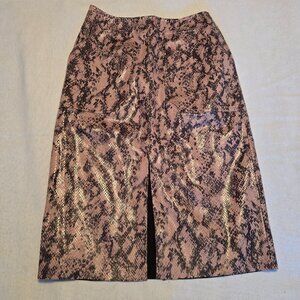 Free People MIDI Skirt Moon River XS Faux Leather Rose Snakeskin Black Like NEW!
